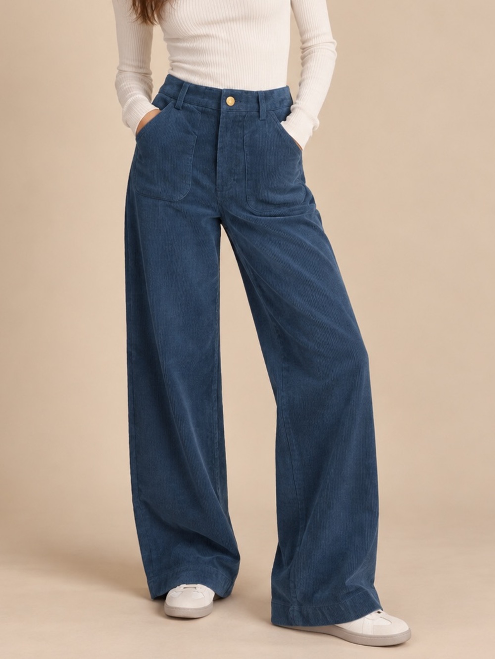 SHEIN Blue Corduroy High Rise Wide Leg Pants XS 70s Retro